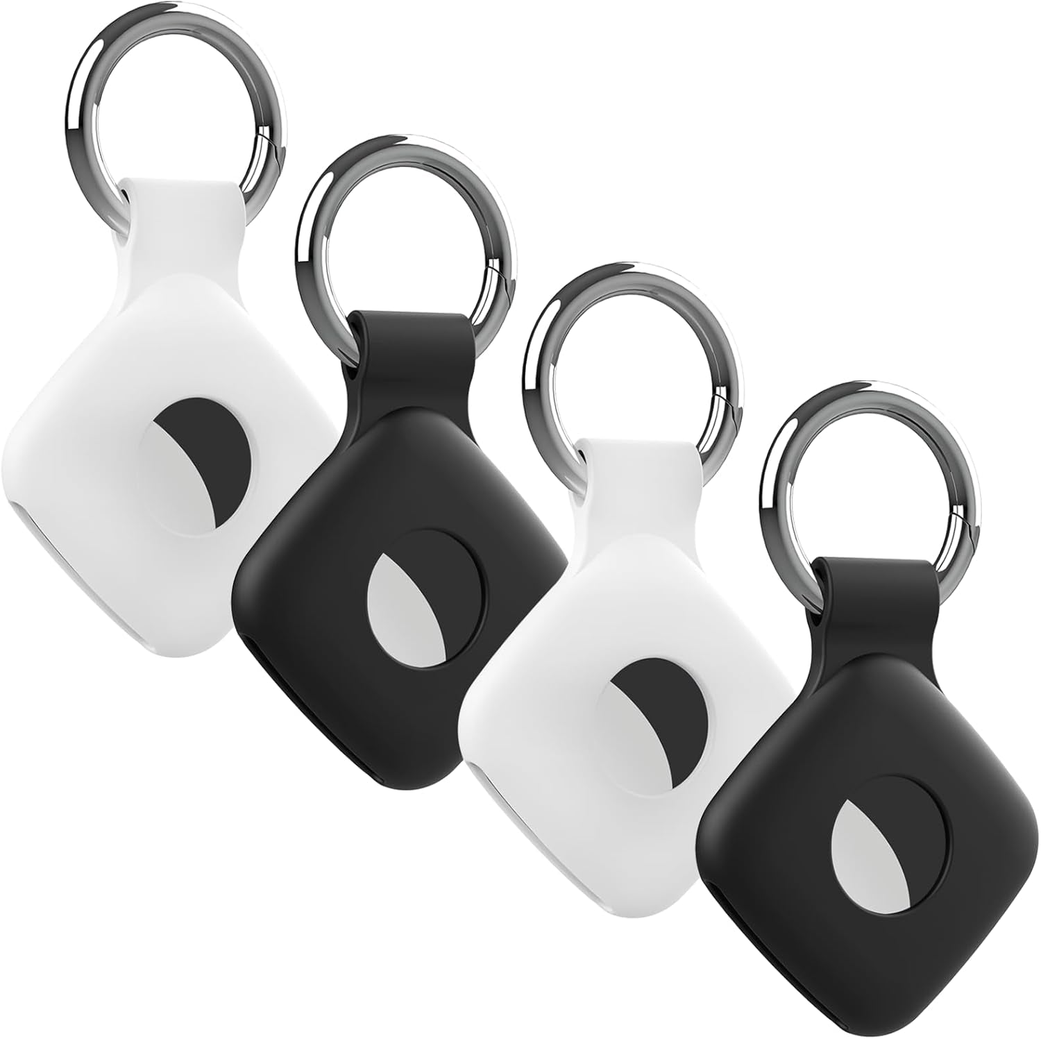 4 Pack Holder Case Compatible with Tile Mate 2022 2024 Tracker, Anti-Scratch Finder Protective Cover for Tile Tracker with Key Ring, Silicone Tile Keychain for Pets,Keys(Black Black White White)