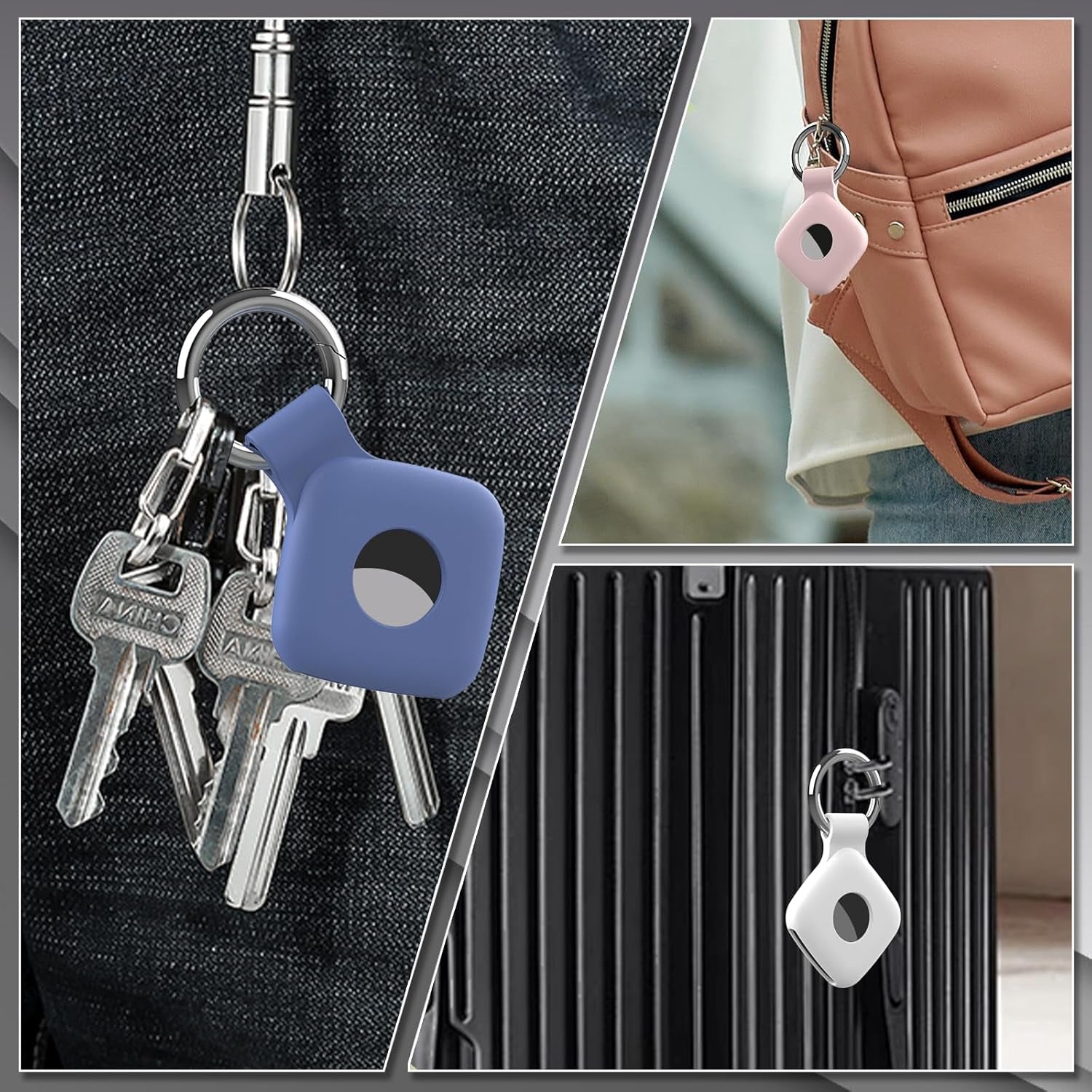 4 Pack Holder Case Compatible with Tile Mate 2022 2024 Tracker, Anti-Scratch Finder Protective Cover for Tile Tracker with Key Ring, Silicone Tile Keychain for Pets,Keys(Black Black White White)