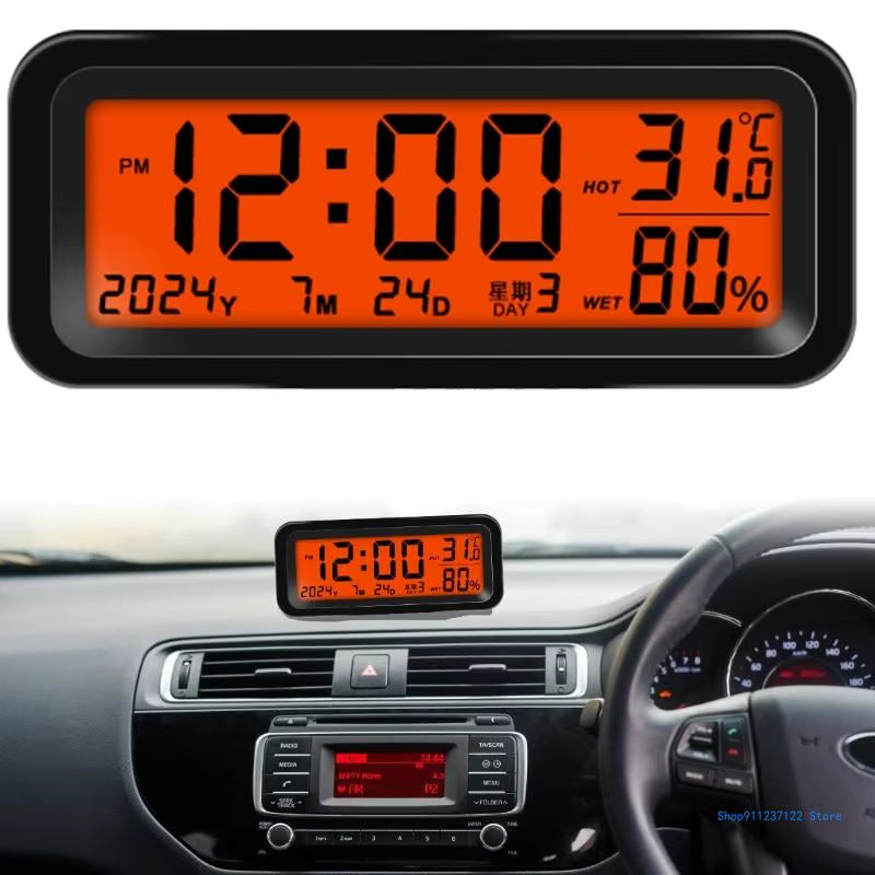 Solar Car Digital Clock Driving Time Date Dashboard Digital Clock Car Watch