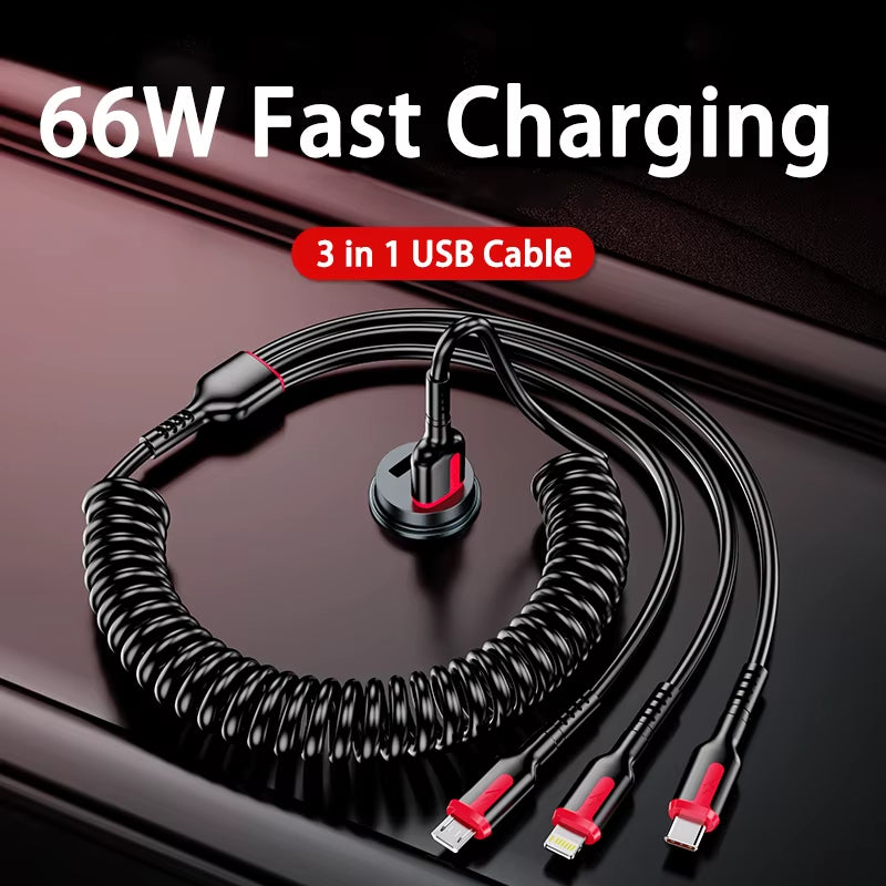 3 in 1 66W Fast Charging Cable Type C Cable Micro USB Cable for Iphone Charging Cable for Samsung Xiaomi Huawei Charger Cable