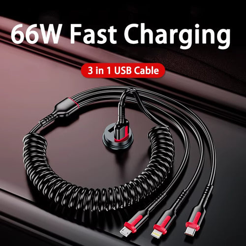 3 in 1 66W Fast Charging Cable Type C Cable Micro USB Cable for Iphone Charging Cable for Samsung Xiaomi Huawei Charger Cable