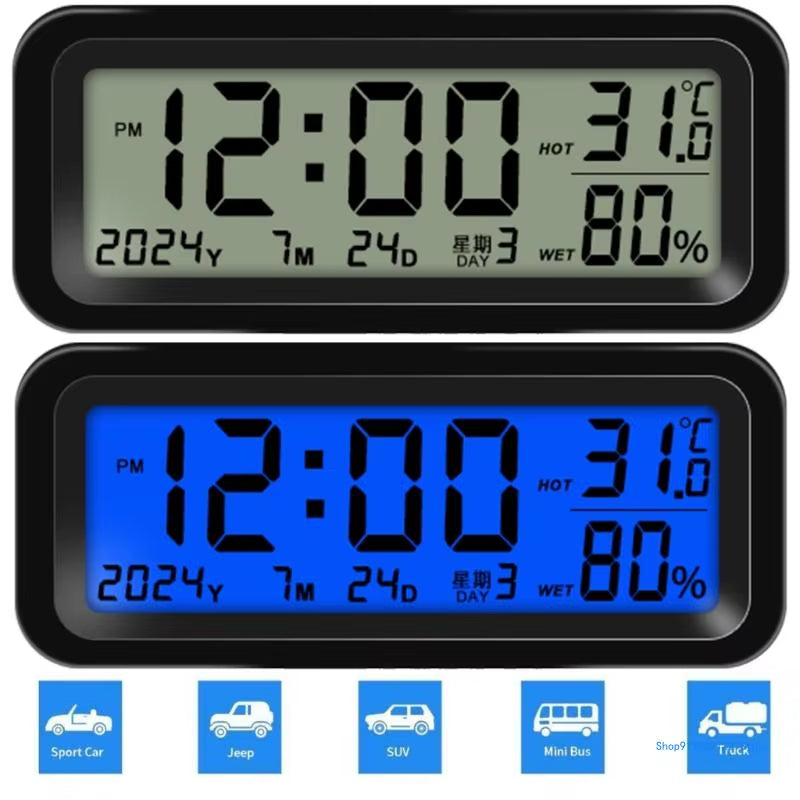 Solar Car Digital Clock Driving Time Date Dashboard Digital Clock Car Watch