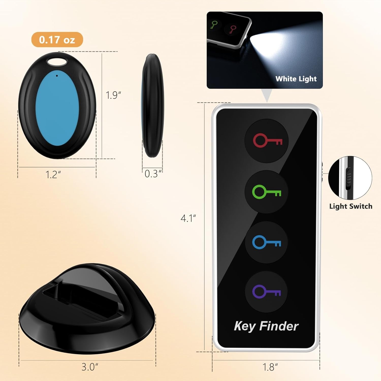 Lost Remote Finder with LED Light - 131Ft Range Key Locator with 4 Retriever Tags - Making Noise Device for Keys and Remote Control