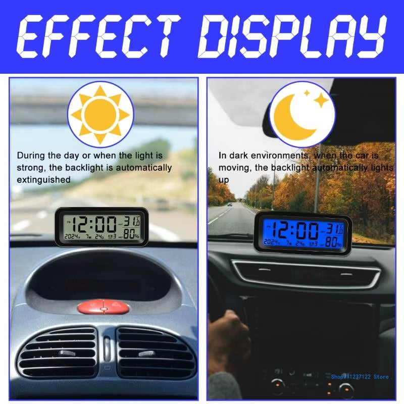 Solar Car Digital Clock Driving Time Date Dashboard Digital Clock Car Watch