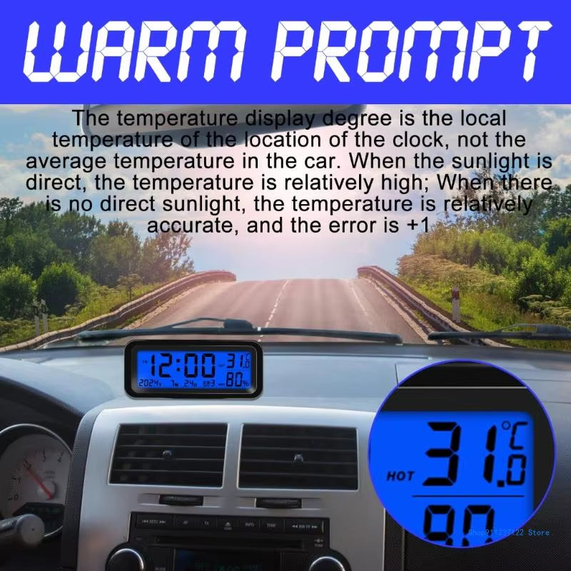 Solar Car Digital Clock Driving Time Date Dashboard Digital Clock Car Watch